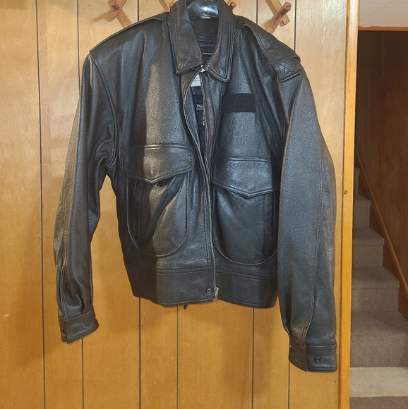 Classic Black Leather Bomber Jacket - Picture 1 of 7